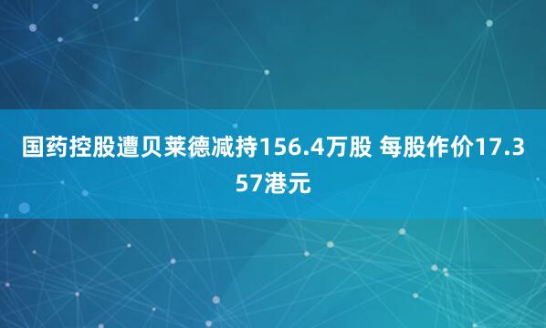 国药控股遭贝莱德减持156.4万股 每股作价17.357港元