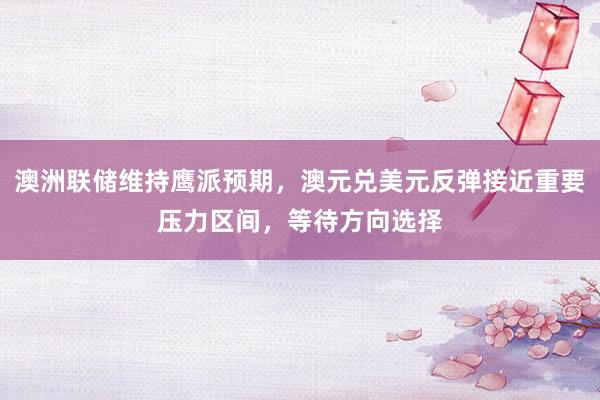 澳洲联储维持鹰派预期，澳元兑美元反弹接近重要压力区间，等待方向选择