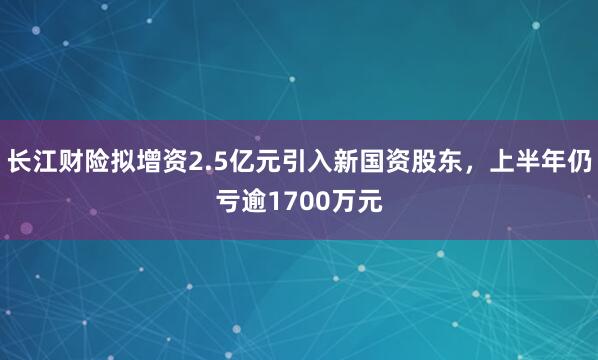 长江财险拟增资2.5亿元引入新国资股东，上半年仍亏逾1700万元