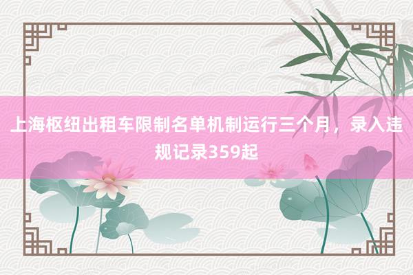 上海枢纽出租车限制名单机制运行三个月，录入违规记录359起