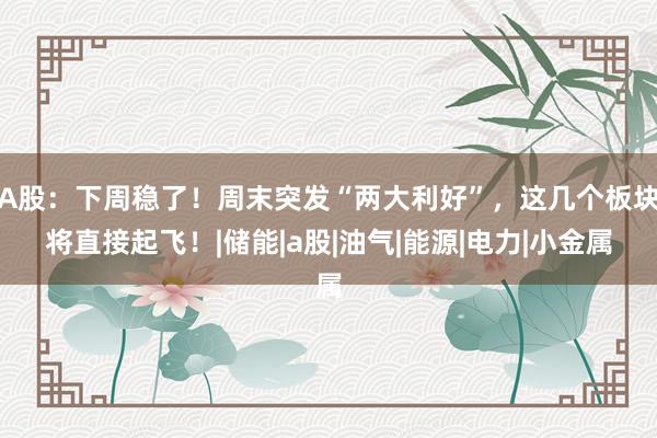 A股：下周稳了！周末突发“两大利好”，这几个板块将直接起飞！|储能|a股|油气|能源|电力|小金属