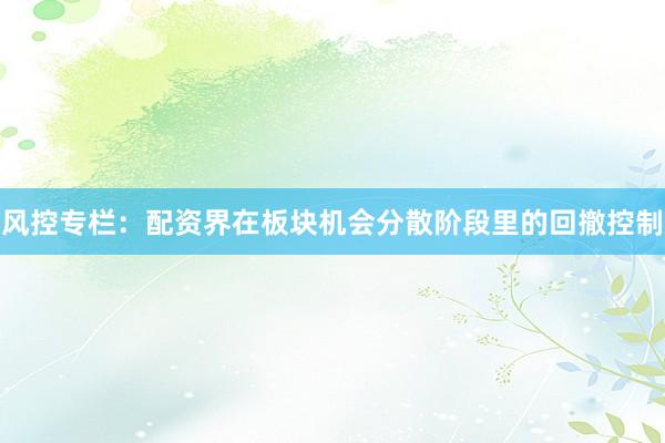 风控专栏：配资界在板块机会分散阶段里的回撤控制