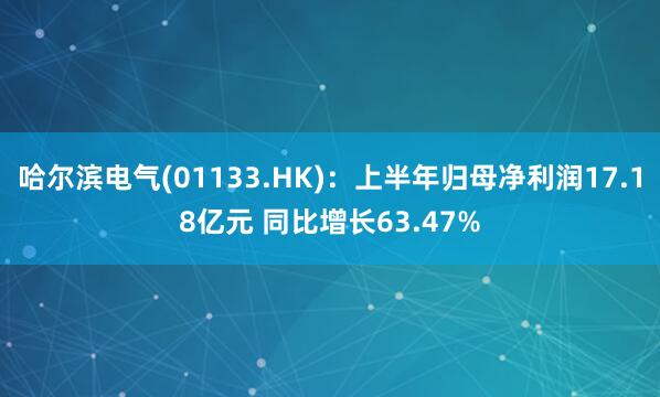 哈尔滨电气(01133.HK)：上半年归母净利润17.18亿元 同比增长63.47%