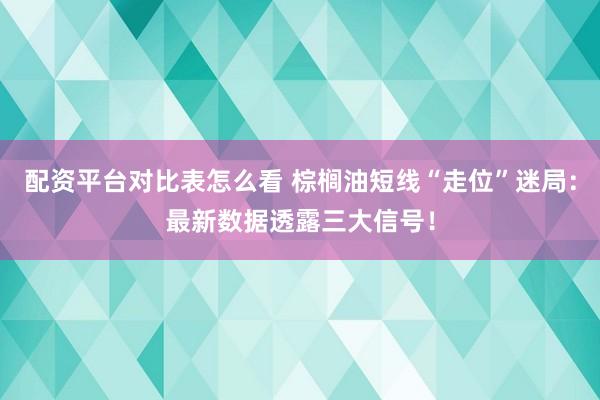 配资平台对比表怎么看 棕榈油短线“走位”迷局：最新数据透露三大信号！