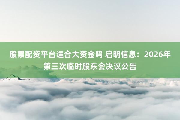 股票配资平台适合大资金吗 启明信息：2026年第三次临时股东会决议公告