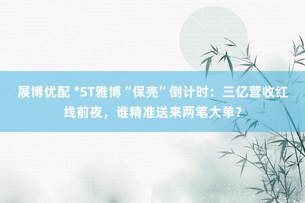 展博优配 *ST雅博“保壳”倒计时：三亿营收红线前夜，谁精准送来两笔大单？