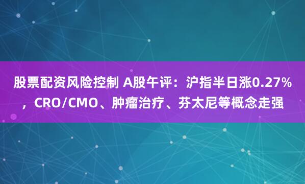 股票配资风险控制 A股午评：沪指半日涨0.27%，CRO/CMO、肿瘤治疗、芬太尼等概念走强