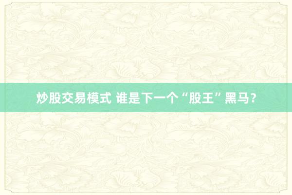 炒股交易模式 谁是下一个“股王”黑马？
