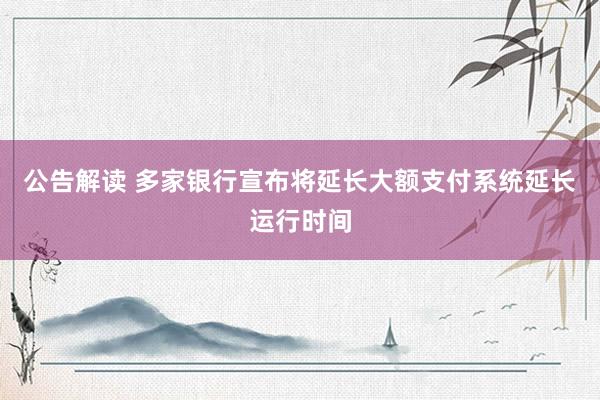 公告解读 多家银行宣布将延长大额支付系统延长运行时间